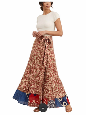 Darn Good Yarn Sari Silk Wrap Skirt Boho Ankle Length Size 4-12